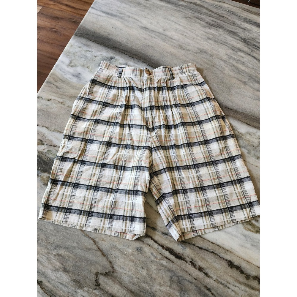 VTG 90s Linen Cotton‎ Plaid Bermuda Shorts Minimalist Grid Trouser Grandpa Twee